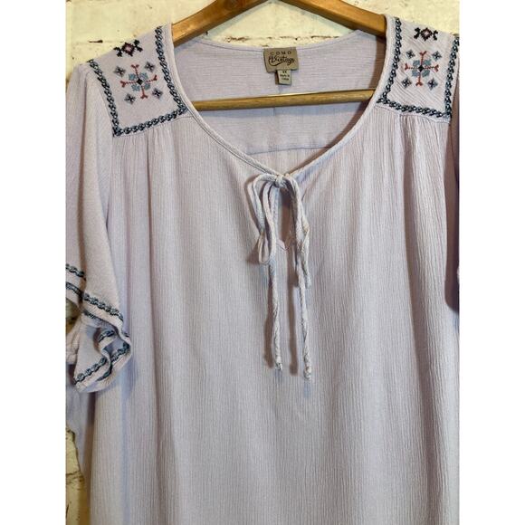 COMO Vintage Peasant Top Womens 2X Light Purple Embroidered Tie Neck Boho Hippie - Picture 6 of 14